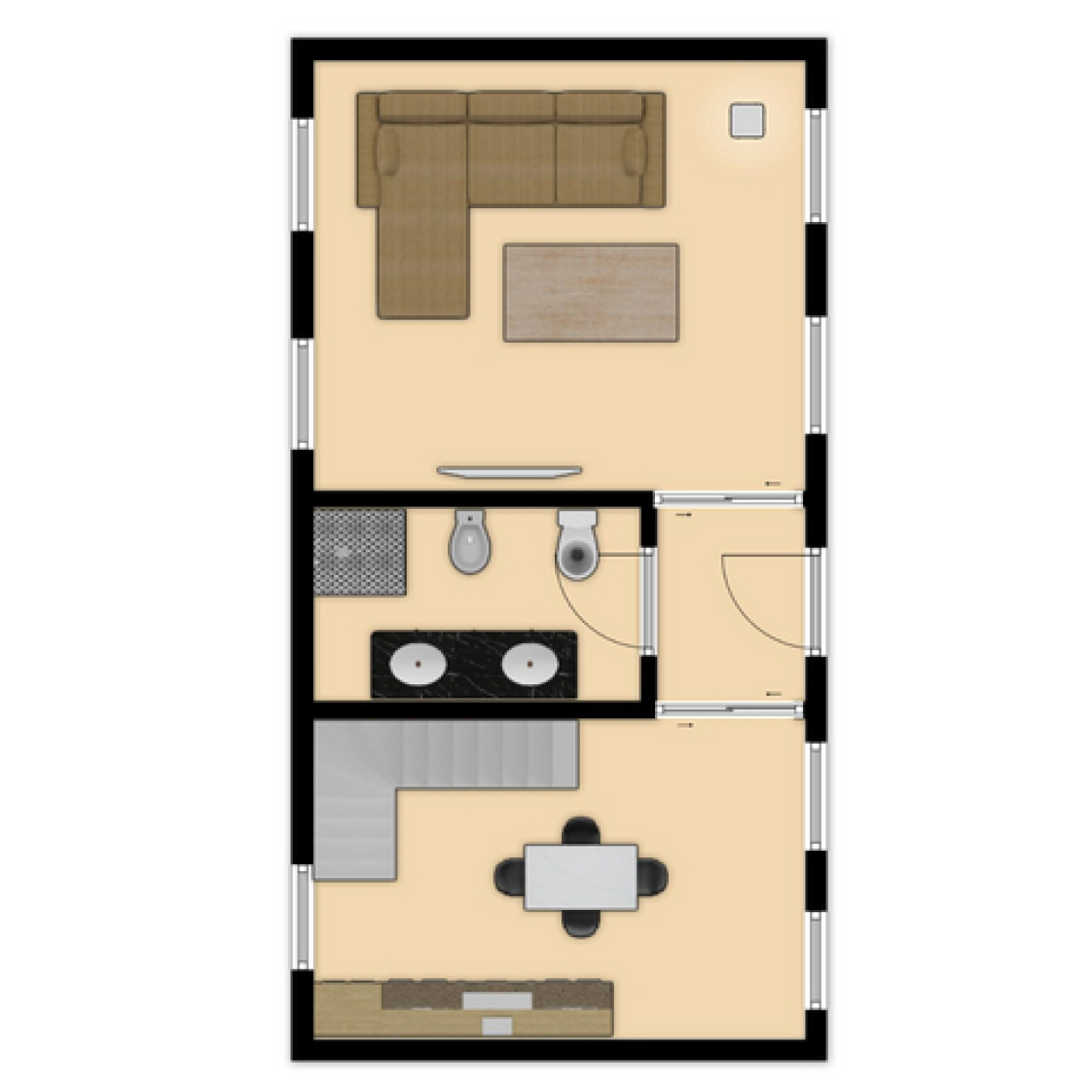 Maison Marabu Erdgeschoss-Grundriss Grundriss des Erdgeschosses der Maison Marabu – Ferienhaus Kamerun in Kamerun (Damnatz im Wendland)